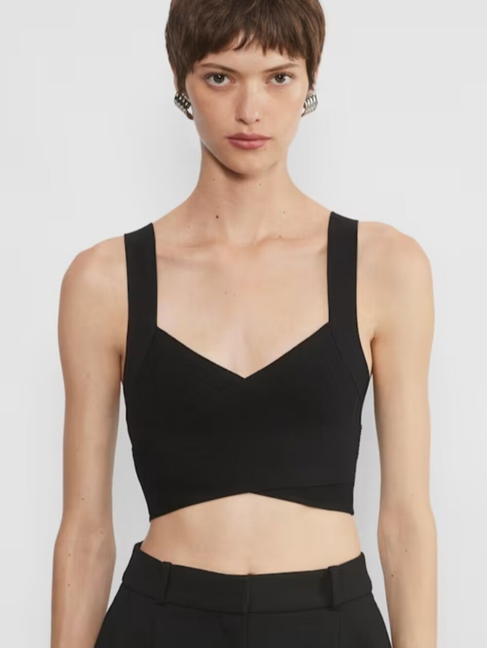 Babaton Aritzia black wrap front cropped sculpt knit tank top